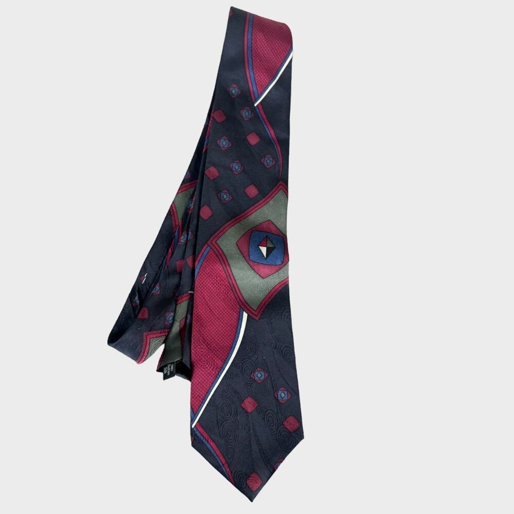 Bugatti Silk Mens Neck Tie Black Red Gray Pattern